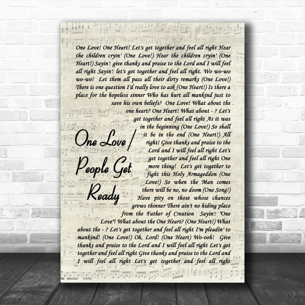 One Love People Get Ready Bob Marley Script Song Lyric Music Wall Art Print