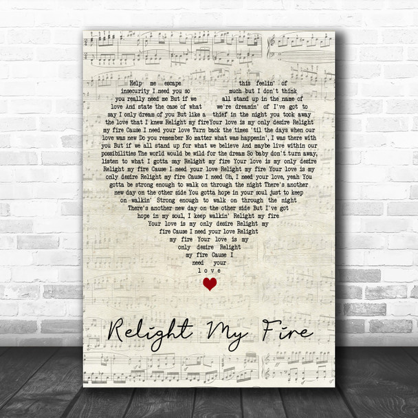 Take That Relight My Fire Script Heart Decorative Wall Art Gift Song Lyric Print