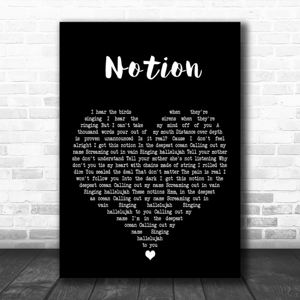 Tash Sultana Notion Black Heart Decorative Wall Art Gift Song Lyric Print