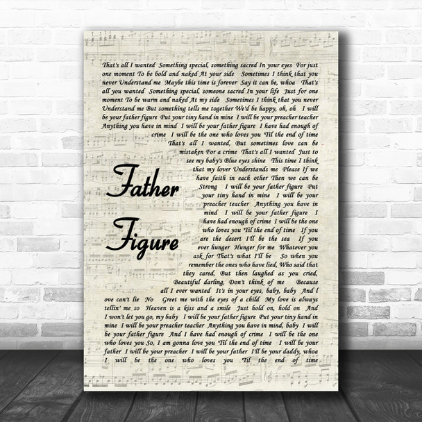 George Michael Father Figure Vintage Script Song Lyric Music Wall Art Print
