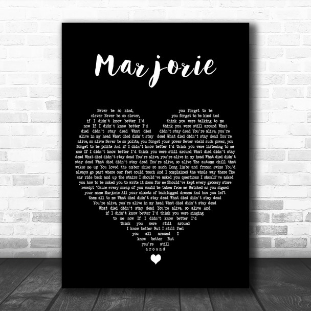 Taylor Swift marjorie Black Heart Decorative Wall Art Gift Song Lyric Print