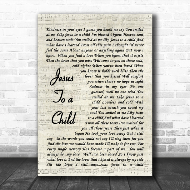 George Michael Jesus To A Child Vintage Script Song Lyric Music Wall Art Print