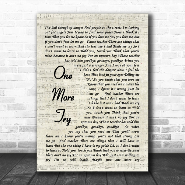 George Michael One More Try Vintage Script Song Lyric Music Wall Art Print