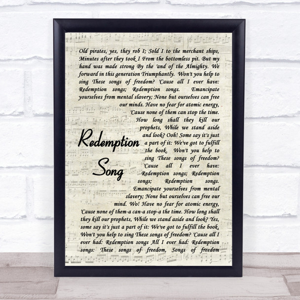 Redemption Song Bob Marley Script Song Lyric Music Wall Art Print