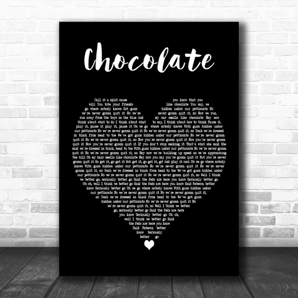 The 1975 Chocolate Black Heart Decorative Wall Art Gift Song Lyric Print