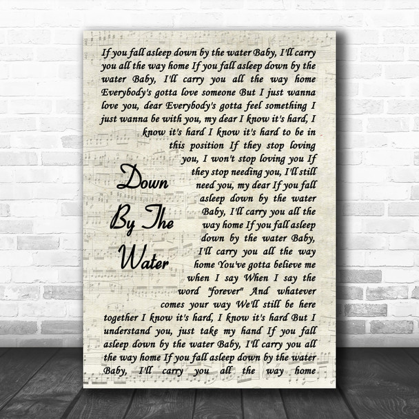 The Drums Down By The Water Song Lyric Vintage Script Music Wall Art Print