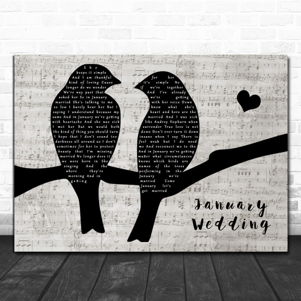 The Avett Brothers January Wedding Lovebirds Music Script Decorative Wall Art Gift Song Lyric Print