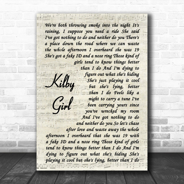 The Backseat Lovers Kilby Girl Vintage Script Decorative Wall Art Gift Song Lyric Print