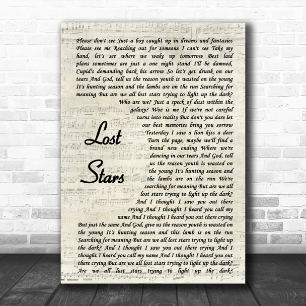 Adam Levine Lost Stars Vintage Script Song Lyric Music Wall Art Print