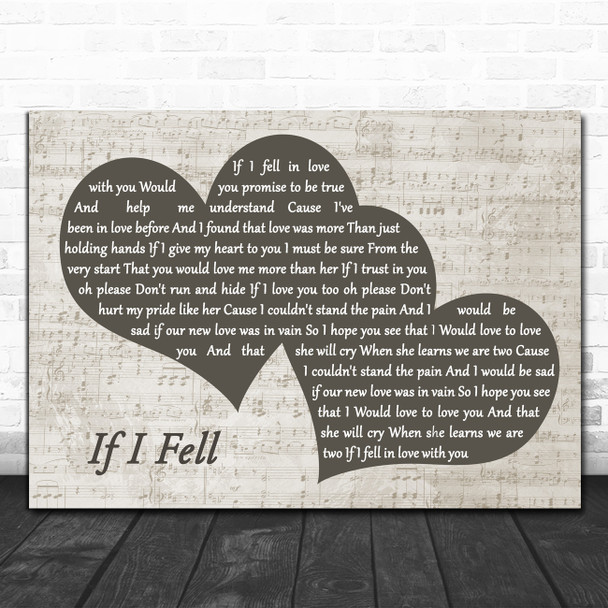 The Beatles If I Fell Landscape Music Script Two Hearts Decorative Gift Song Lyric Print