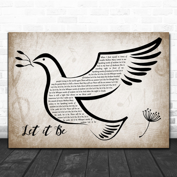 The Beatles Let It Be Vintage Dove Bird Decorative Wall Art Gift Song Lyric Print