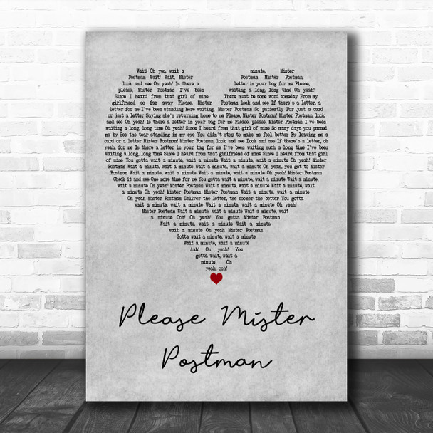 The Beatles Please Mister Postman Grey Heart Decorative Wall Art Gift Song Lyric Print