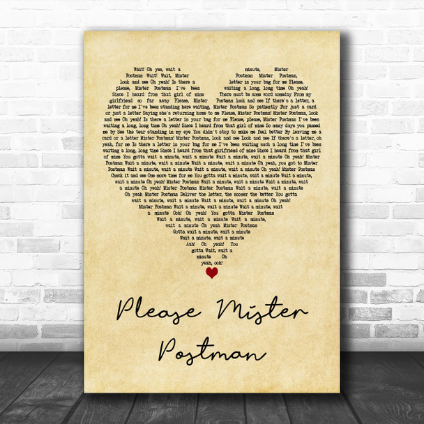 The Beatles Please Mister Postman Vintage Heart Decorative Wall Art Gift Song Lyric Print