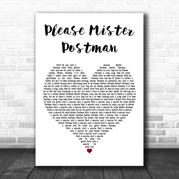 The Beatles Please Mister Postman White Heart Decorative Wall Art Gift Song Lyric Print