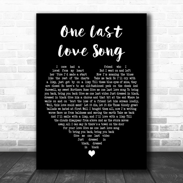 The Beautiful South One Last Love Song Black Heart Decorative Wall Art Gift Song Lyric Print