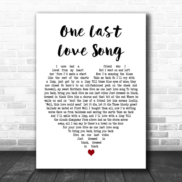 The Beautiful South One Last Love Song White Heart Decorative Wall Art Gift Song Lyric Print