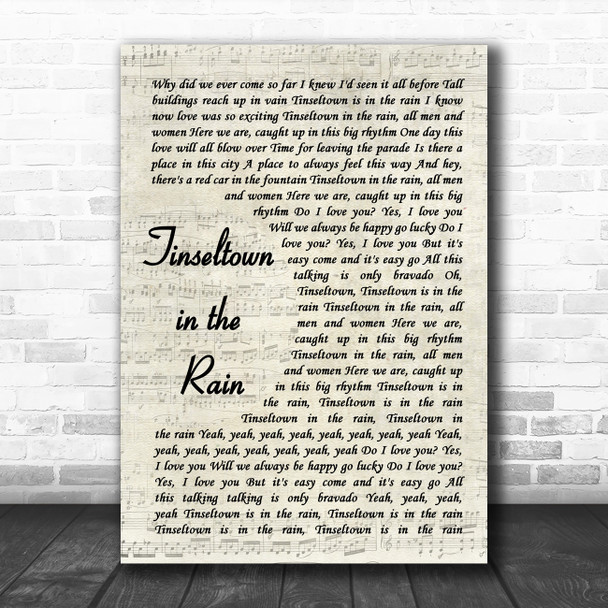 The Blue Nile Tinseltown in the Rain Vintage Script Decorative Wall Art Gift Song Lyric Print