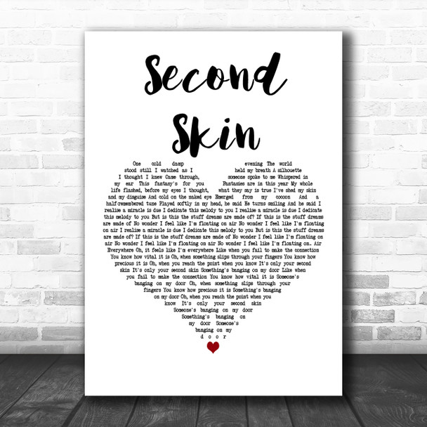 The Chameleons Second Skin White Heart Decorative Wall Art Gift Song Lyric Print