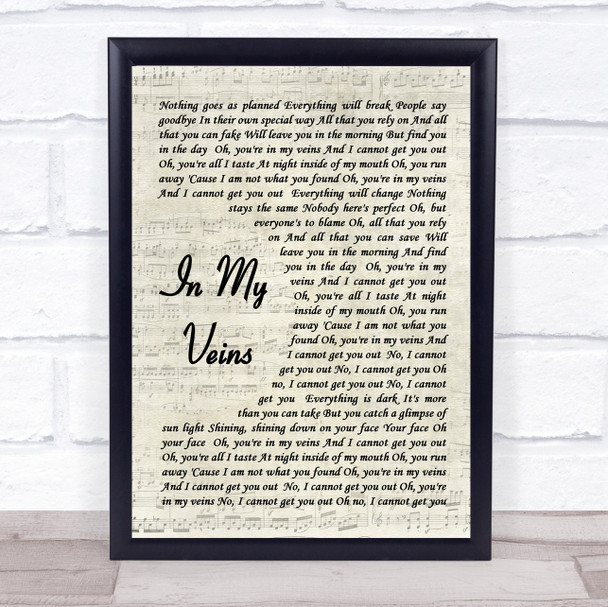 Andrew Belle In My Veins Song Lyric Vintage Script Music Wall Art Print