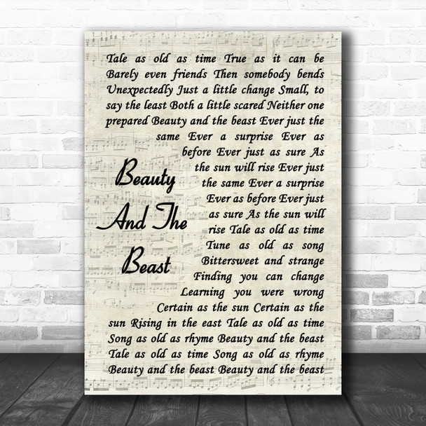 Angela Lansbury Beauty And The Beast Vintage Script Song Lyric Music Wall Art Print