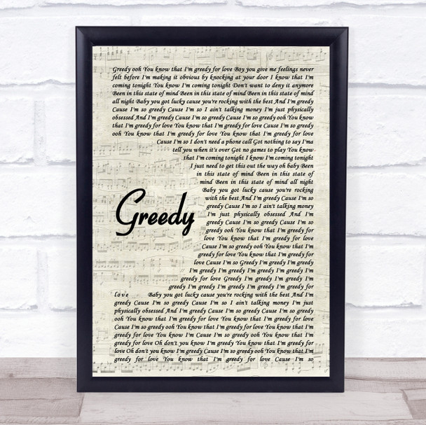 Ariana Grande Greedy Vintage Script Song Lyric Music Wall Art Print