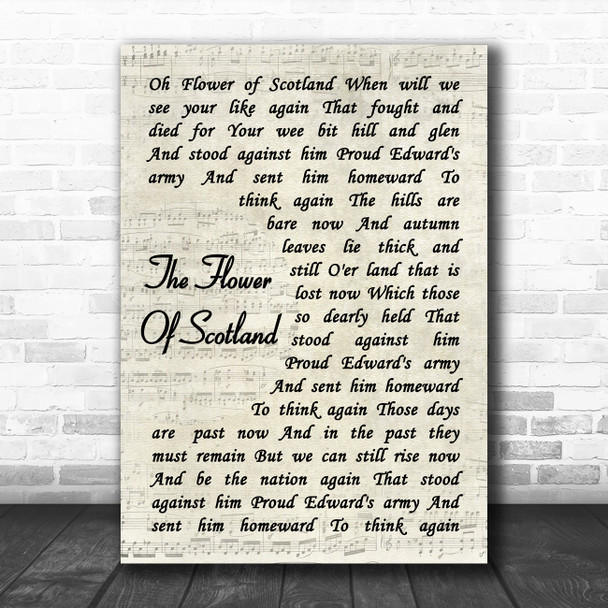 The Corries The Flower Of Scotland Vintage Script Decorative Wall Art Gift Song Lyric Print