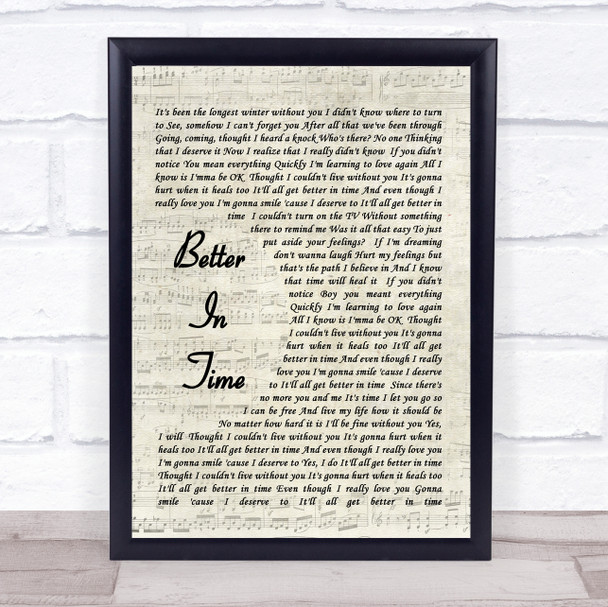 Better In Time Leona Lewis Song Lyric Vintage Script Music Wall Art Print