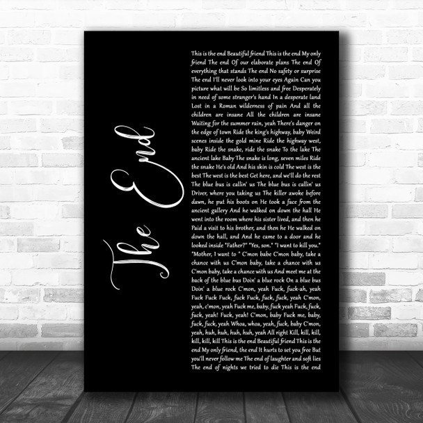 The Doors The End Black Script Decorative Wall Art Gift Song Lyric Print