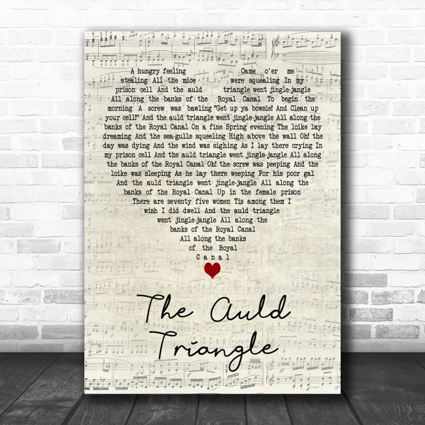 The Dubliners The Auld Triangle Script Heart Decorative Wall Art Gift Song Lyric Print