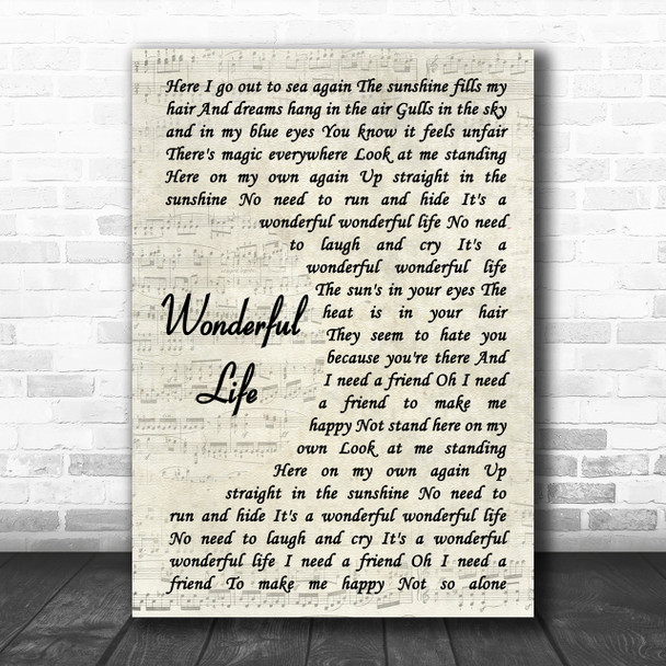 Black Wonderful Life Vintage Script Song Lyric Music Wall Art Print