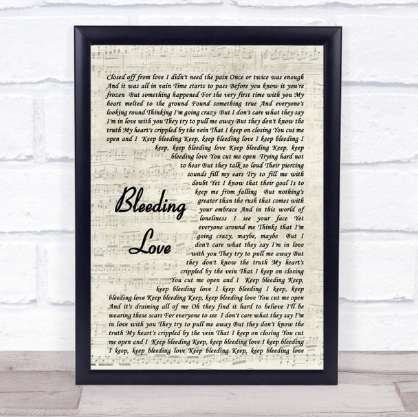 Bleeding Love Leona Lewis Song Lyric Vintage Script Music Wall Art Print