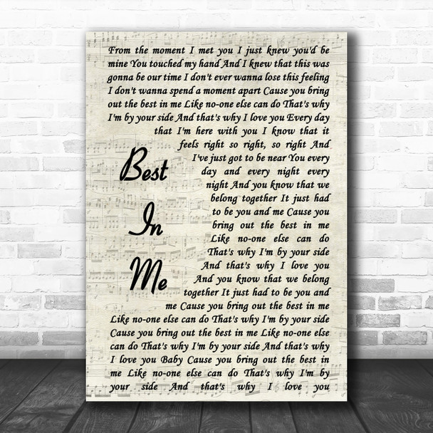 Blue Best In Me Vintage Script Song Lyric Music Wall Art Print