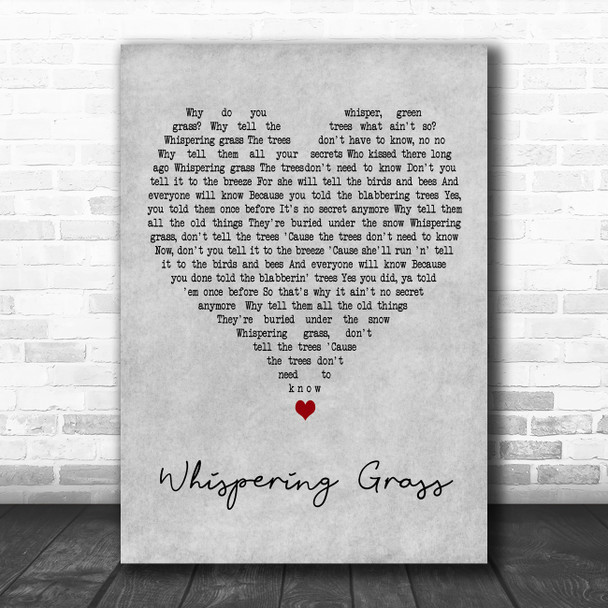The Ink Spots Whispering Grass Grey Heart Decorative Wall Art Gift Song Lyric Print