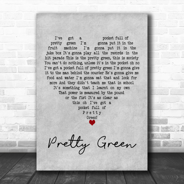 The Jam Pretty Green Grey Heart Decorative Wall Art Gift Song Lyric Print