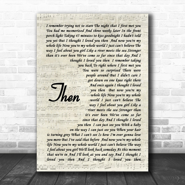 Brad Paisley Then Song Lyric Vintage Script Music Wall Art Print