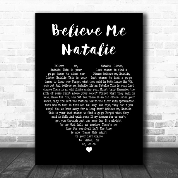 The Killers Believe Me Natalie Black Heart Decorative Wall Art Gift Song Lyric Print