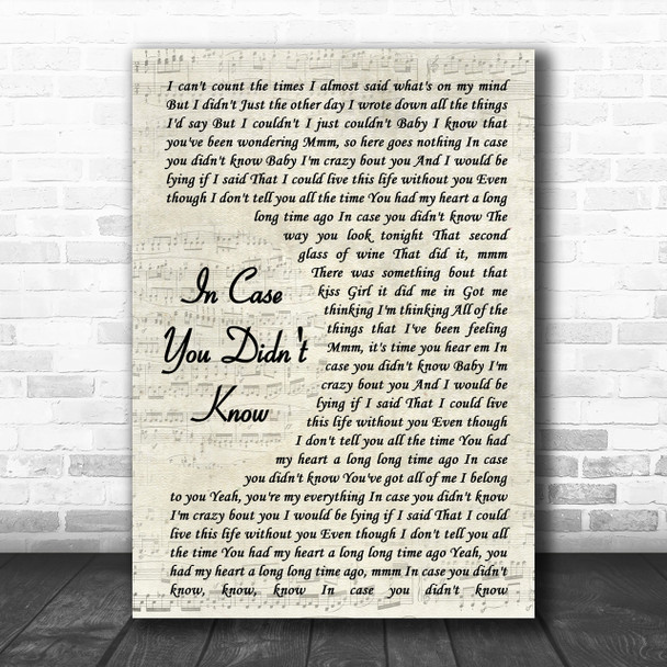 Brett Young In Case You Didn't Know Vintage Script Song Lyric Music Wall Art Print