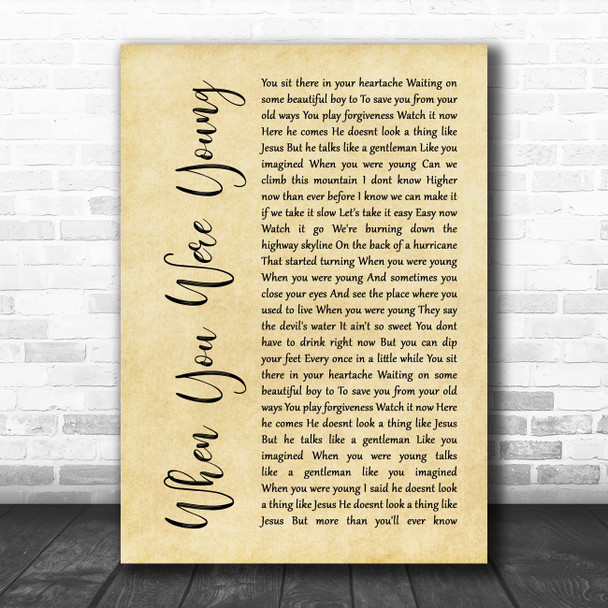 The Killers When You Were Young Rustic Script Decorative Wall Art Gift Song Lyric Print