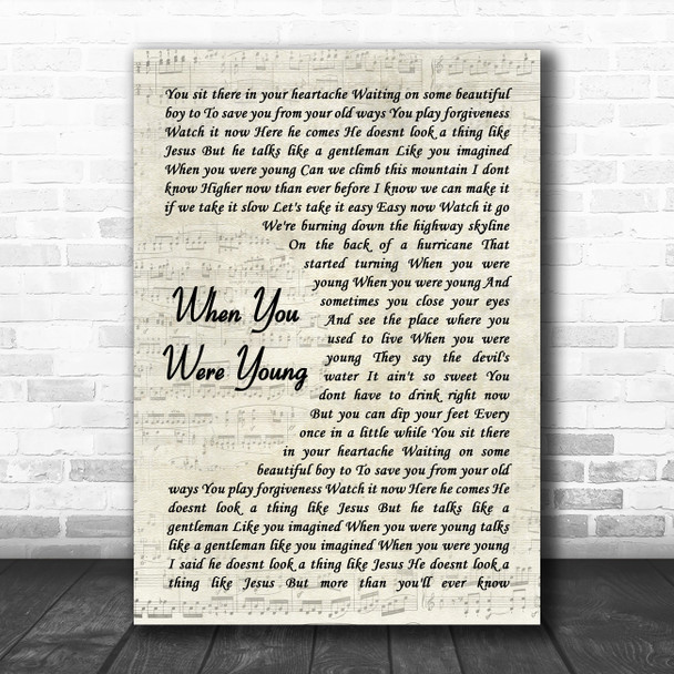 The Killers When You Were Young Vintage Script Decorative Wall Art Gift Song Lyric Print