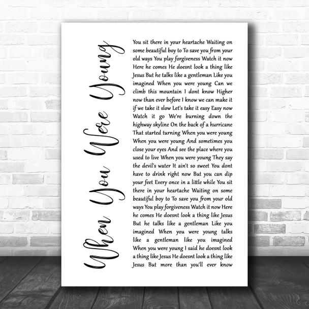 The Killers When You Were Young White Script Decorative Wall Art Gift Song Lyric Print