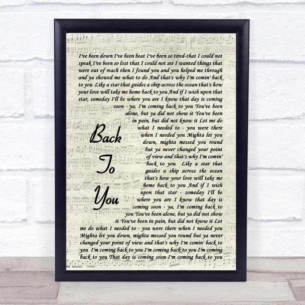 Bryan Adams Back To You Song Lyric Vintage Script Music Wall Art Print