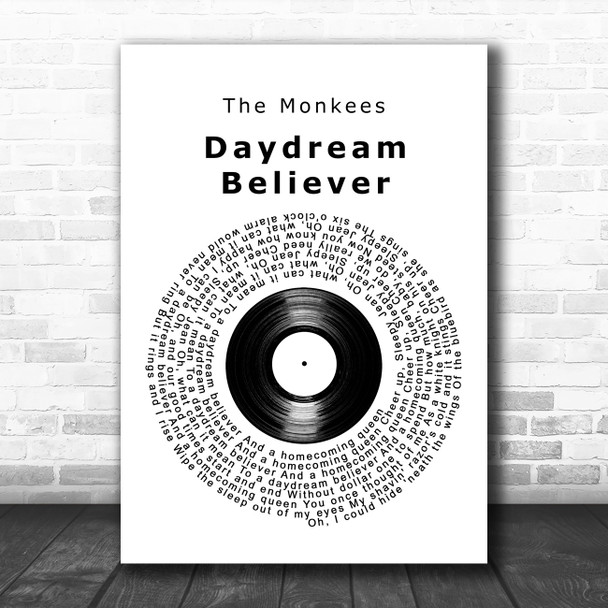 The Monkees Daydream Believer Vinyl Record Decorative Wall Art Gift Song Lyric Print