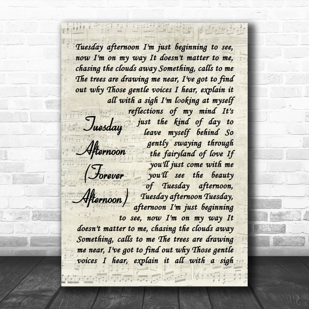 The Moody Blues Tuesday Afternoon (Forever Afternoon) Vintage Script Wall Art Gift Song Lyric Print