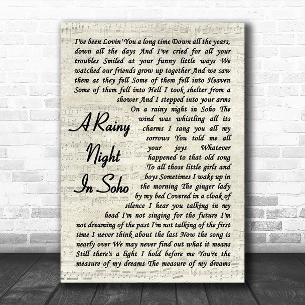 The Pogues A Rainy Night In Soho Vintage Script Decorative Wall Art Gift Song Lyric Print