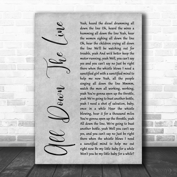 The Rolling Stones All Down The Line Grey Rustic Script Decorative Wall Art Gift Song Lyric Print