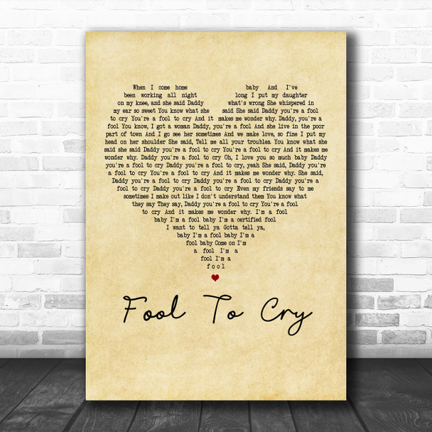 The Rolling Stones Fool To Cry Vintage Heart Decorative Wall Art Gift Song Lyric Print