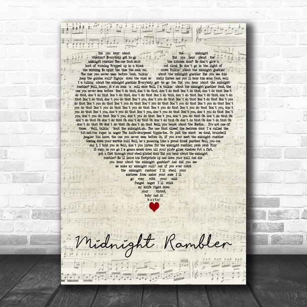The Rolling Stones Midnight Rambler Script Heart Decorative Wall Art Gift Song Lyric Print