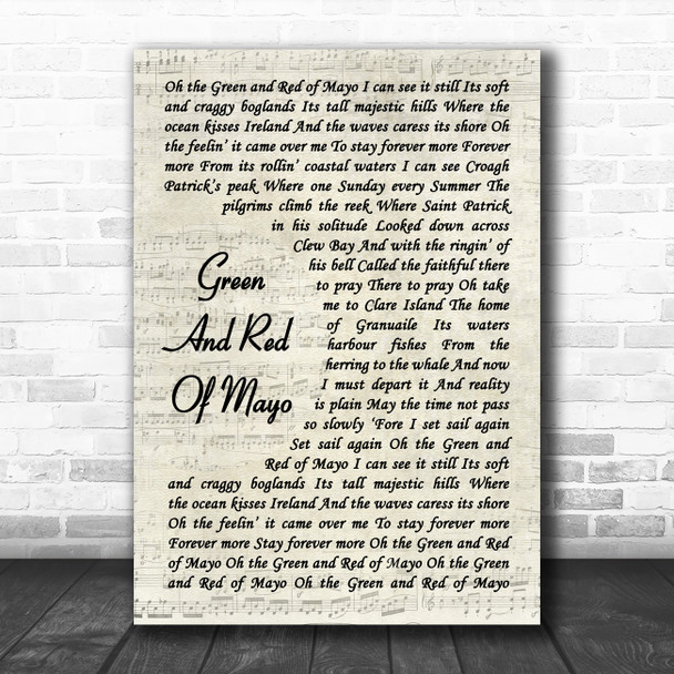 The Saw Doctors Green and Red of Mayo Vintage Script Decorative Wall Art Gift Song Lyric Print