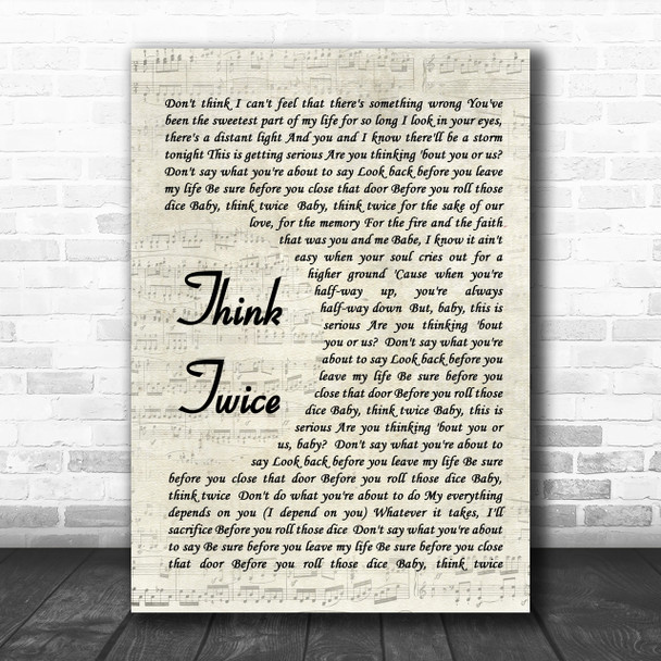 Celine Dione Think Twice Vintage Script Song Lyric Music Wall Art Print