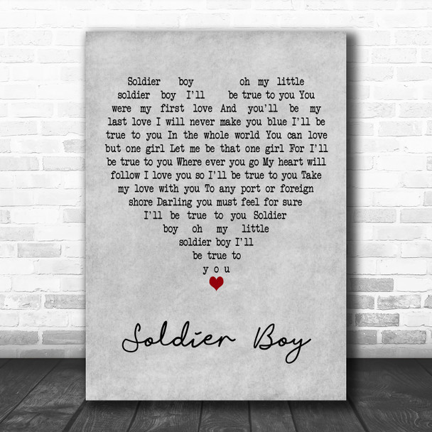 The Shirelles Soldier Boy Grey Heart Decorative Wall Art Gift Song Lyric Print